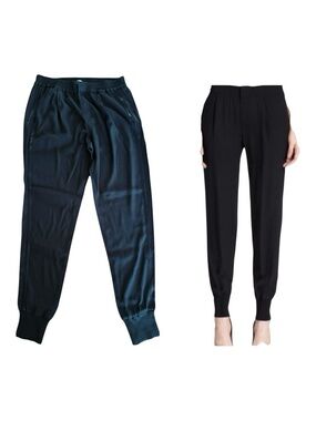 VINCE Black Satin Jogger Pants Women’s M Tuxedo Stripe Pull-On Luxe Minimalist
